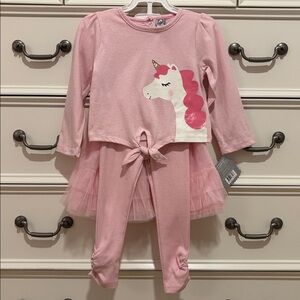 NWT Amy Coe Baby Girl 3 Pc Unicorn Outfit Set Dress Shirt Leggings - 18 Months